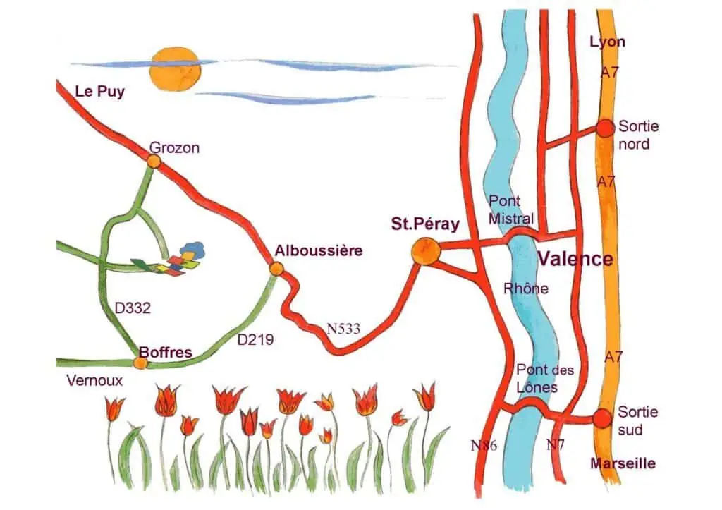 Le plan d'accès dessiné de la plaquette de Marelles